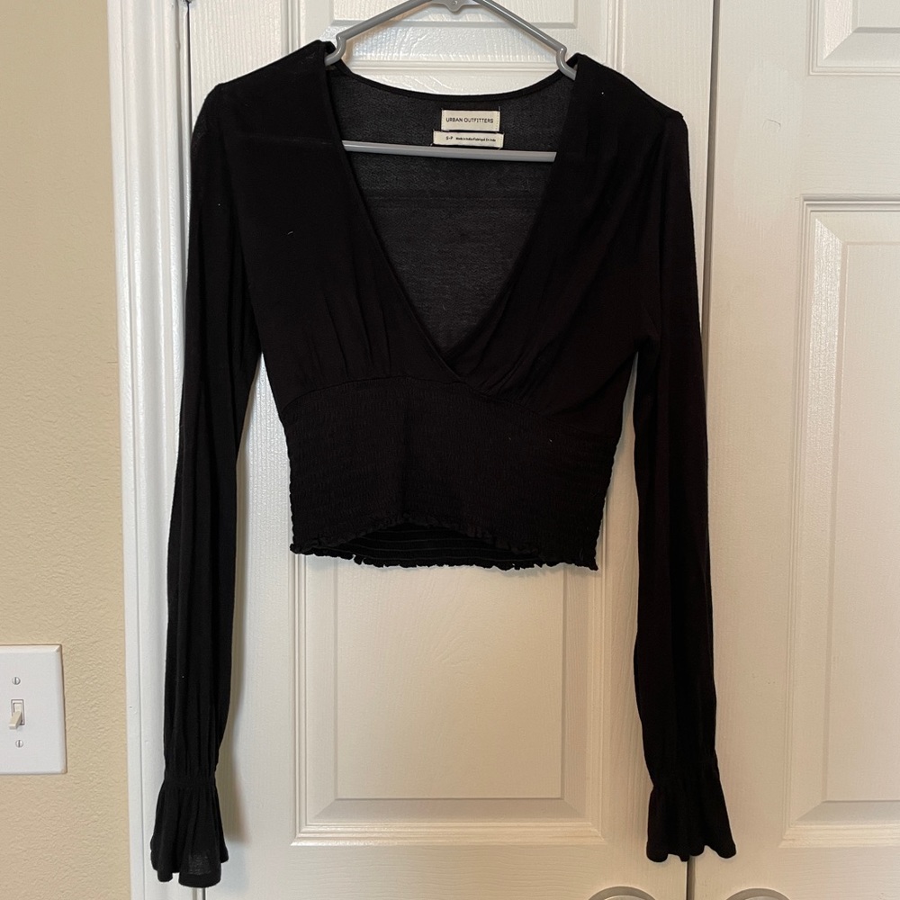 Urban Outfitters Long Sleeved Wrap V-Neck Crop Top